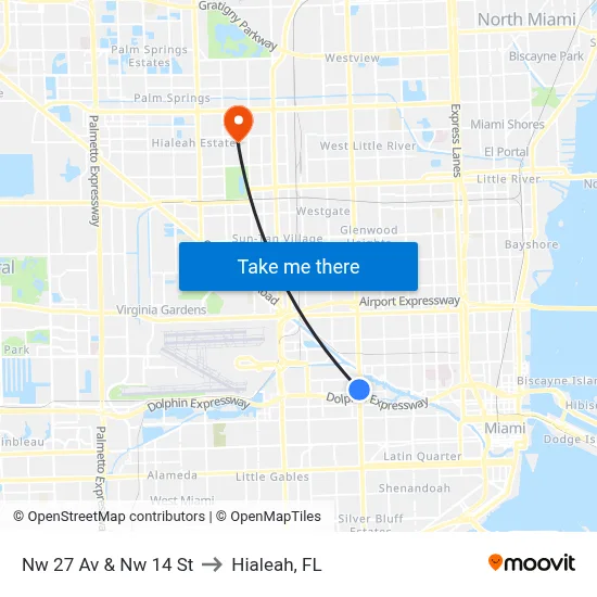Nw 27 Av & Nw 14 St to Hialeah, FL map