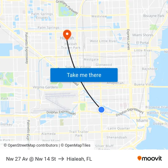 Nw 27 Av @ Nw 14 St to Hialeah, FL map