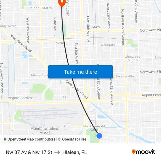 Nw 37 Av & Nw 17 St to Hialeah, FL map