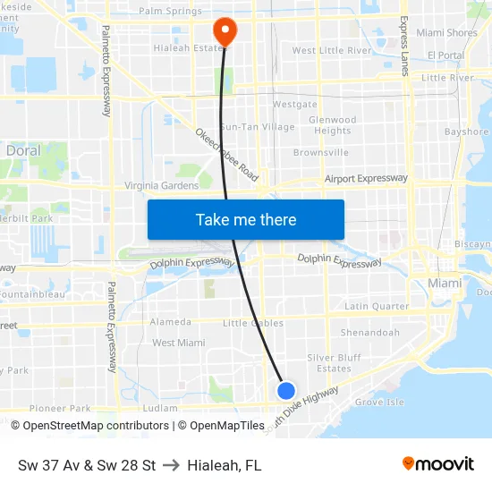 Sw 37 Av & Sw 28 St to Hialeah, FL map