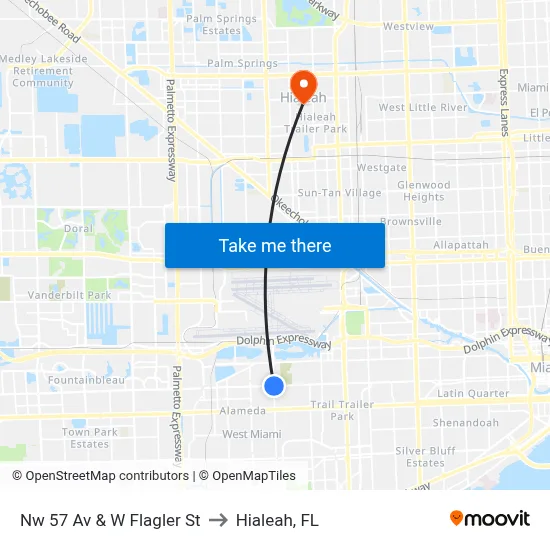 Nw 57 Av & W Flagler St to Hialeah, FL map