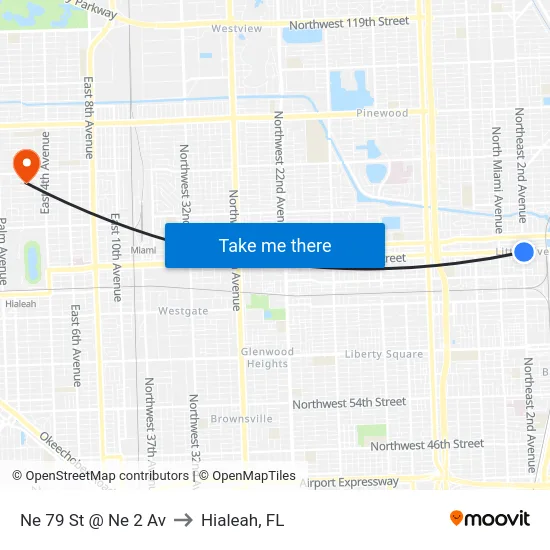Ne 79 St @ Ne 2 Av to Hialeah, FL map