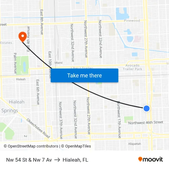 Nw 54 St & Nw 7 Av to Hialeah, FL map