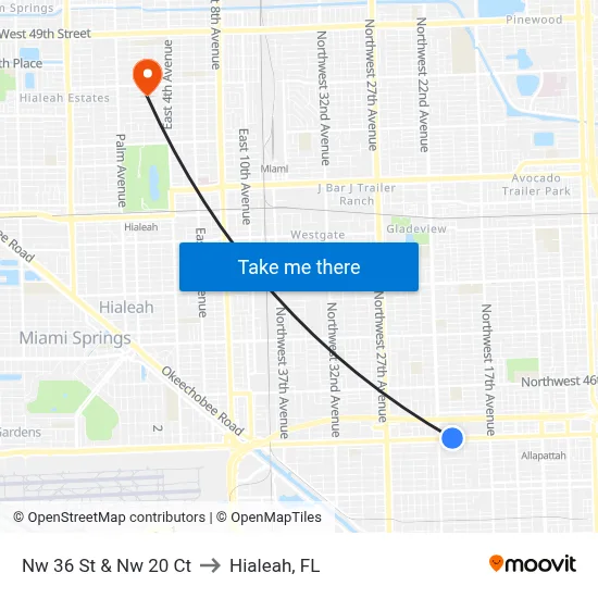 Nw 36 St & Nw 20 Ct to Hialeah, FL map