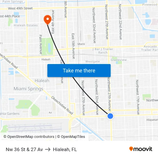 Nw 36 St & 27 Av to Hialeah, FL map