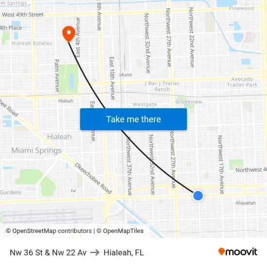 Nw 36 St & Nw 22 Av to Hialeah, FL map