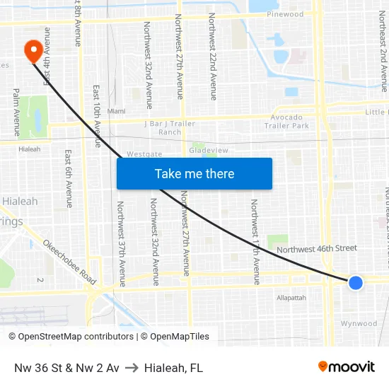 Nw 36 St & Nw 2 Av to Hialeah, FL map