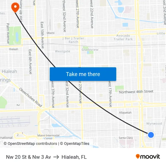 Nw 20 St & Nw 3 Av to Hialeah, FL map