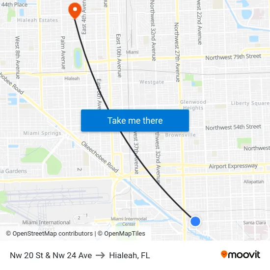 Nw 20 St & Nw 24 Ave to Hialeah, FL map