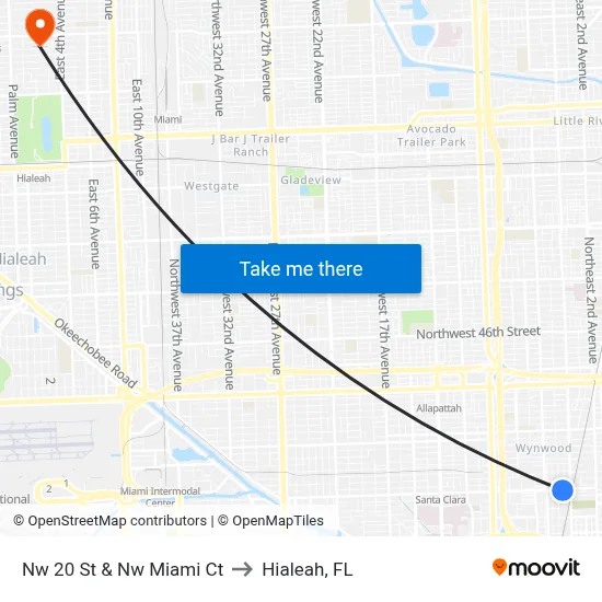 Nw 20 St & Nw Miami Ct to Hialeah, FL map