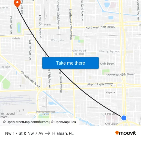 Nw 17 St & Nw 7 Av to Hialeah, FL map