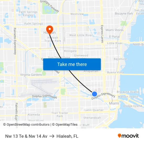Nw 13 Te & Nw 14 Av to Hialeah, FL map