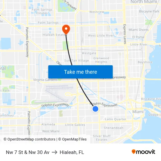 Nw 7 St & Nw 30 Av to Hialeah, FL map