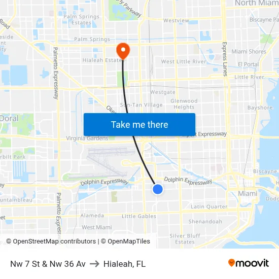 Nw 7 St & Nw 36 Av to Hialeah, FL map