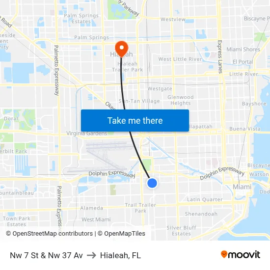 Nw 7 St & Nw 37 Av to Hialeah, FL map