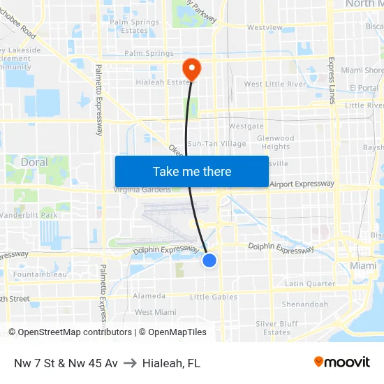 Nw 7 St & Nw 45 Av to Hialeah, FL map