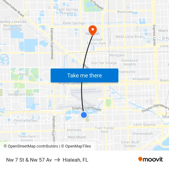 Nw 7 St & Nw 57 Av to Hialeah, FL map