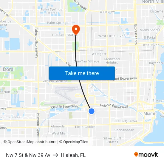 Nw 7 St & Nw 39 Av to Hialeah, FL map