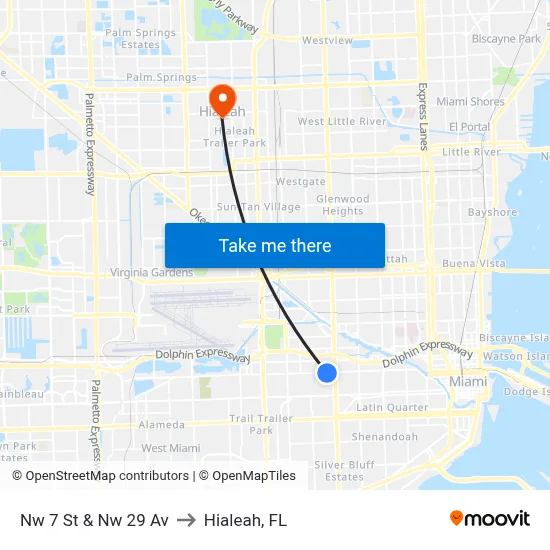 Nw 7 St & Nw 29 Av to Hialeah, FL map