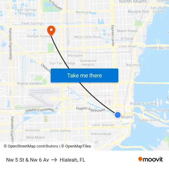 Nw 5 St & Nw 6 Av to Hialeah, FL map