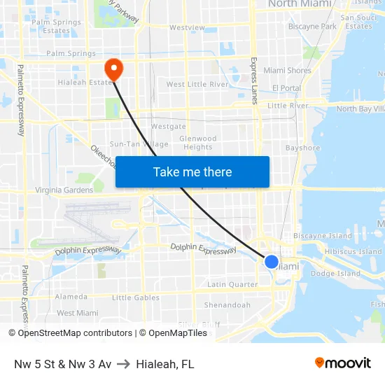 Nw 5 St & Nw 3 Av to Hialeah, FL map