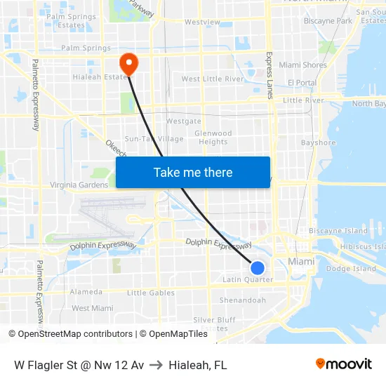 W Flagler St @ Nw 12 Av to Hialeah, FL map
