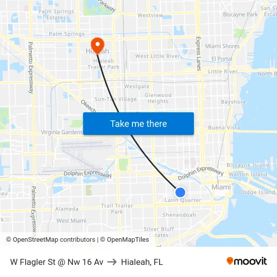 W Flagler St @ Nw 16 Av to Hialeah, FL map