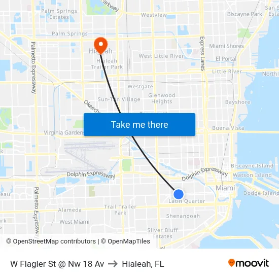 W Flagler St @ Nw 18 Av to Hialeah, FL map