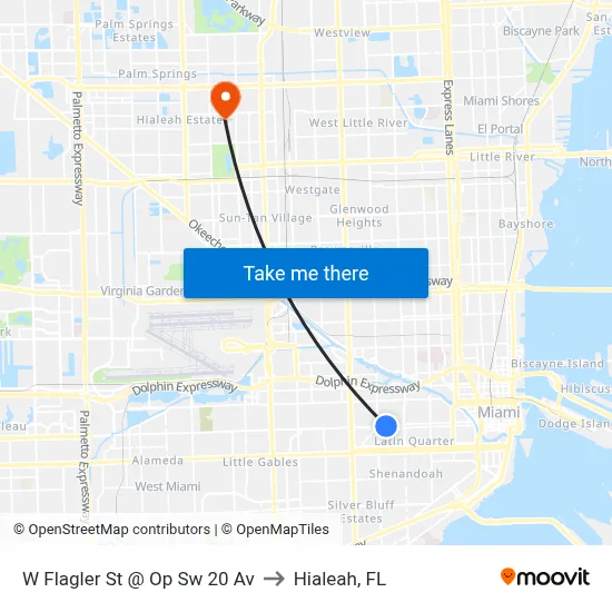 W Flagler St @ Op Sw 20 Av to Hialeah, FL map