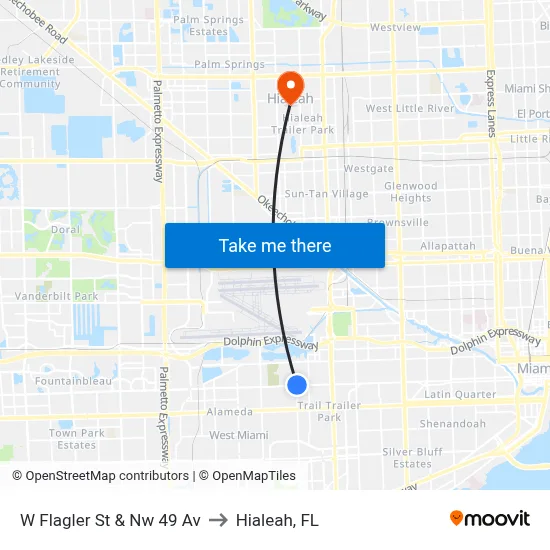 W Flagler St & Nw 49 Av to Hialeah, FL map