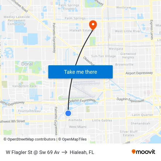 W Flagler St @ Sw 69 Av to Hialeah, FL map