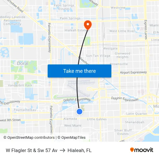 W Flagler St & Sw 57 Av to Hialeah, FL map