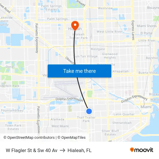 W Flagler St & Sw 40 Av to Hialeah, FL map