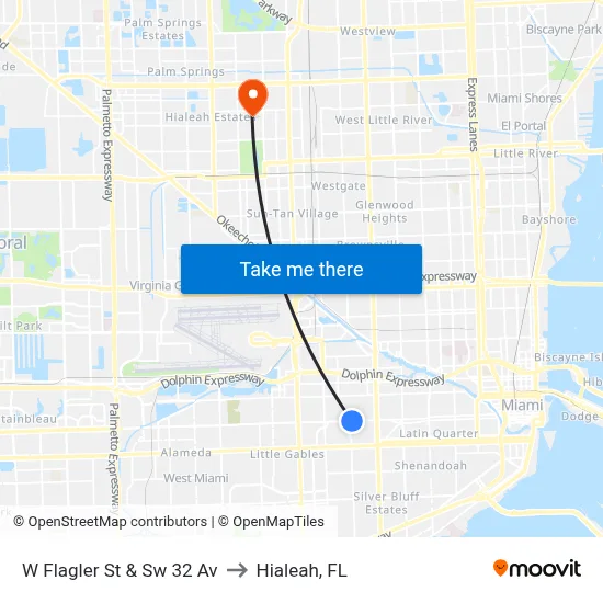 W Flagler St & Sw 32 Av to Hialeah, FL map