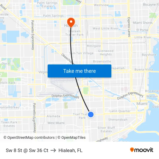 Sw 8 St @ Sw 36 Ct to Hialeah, FL map