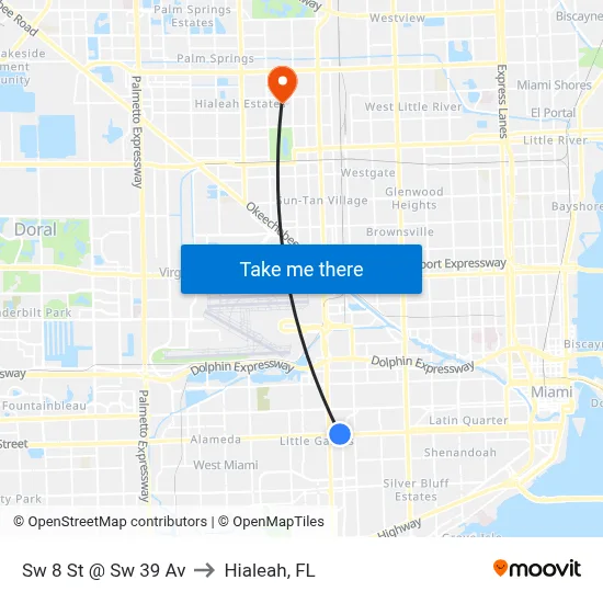 Sw 8 St @ Sw 39 Av to Hialeah, FL map
