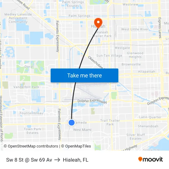 Sw 8 St @ Sw 69 Av to Hialeah, FL map