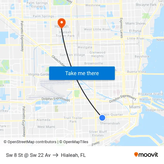 Sw 8 St @ Sw 22 Av to Hialeah, FL map