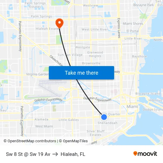 Sw 8 St @ Sw 19 Av to Hialeah, FL map