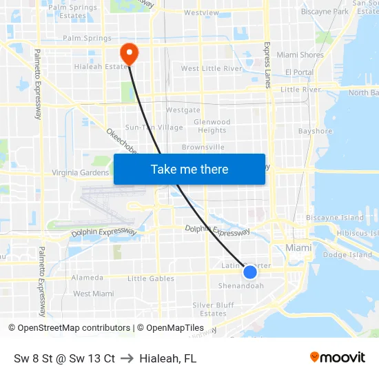 Sw 8 St @ Sw 13 Ct to Hialeah, FL map