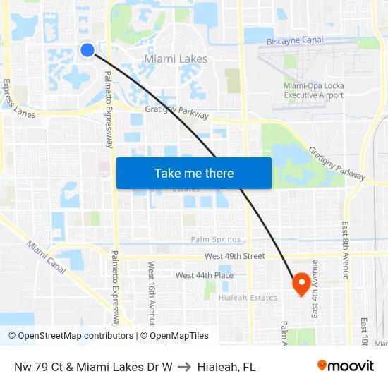 Nw 79 Ct & Miami Lakes Dr W to Hialeah, FL map