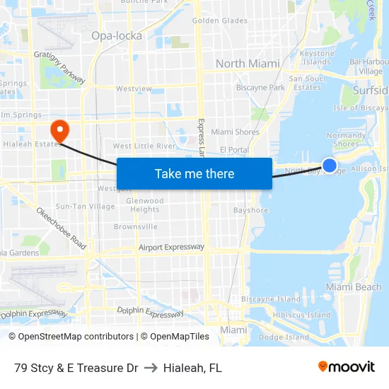 79 Stcy & E Treasure Dr to Hialeah, FL map