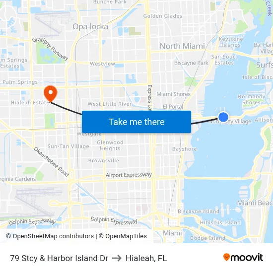 79 Stcy & Harbor Island Dr to Hialeah, FL map