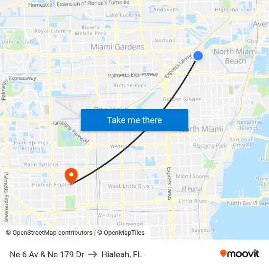 Ne 6 Av & Ne 179 Dr to Hialeah, FL map