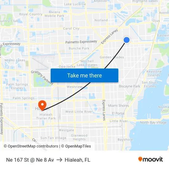 Ne 167 St @ Ne 8 Av to Hialeah, FL map