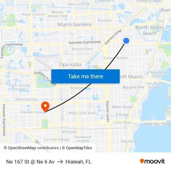 Ne 167 St @ Ne 6 Av to Hialeah, FL map