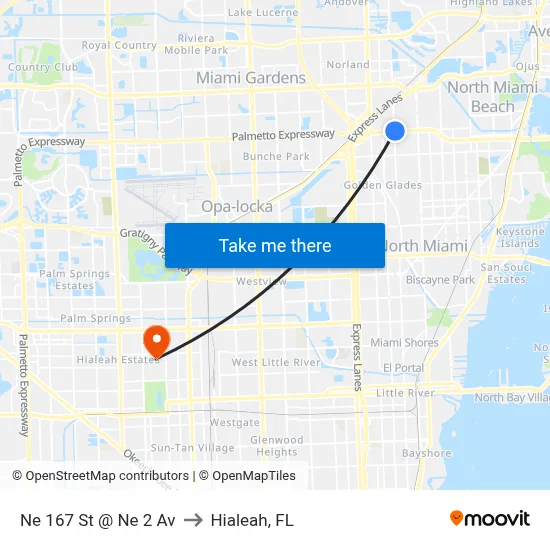Ne 167 St @ Ne 2 Av to Hialeah, FL map