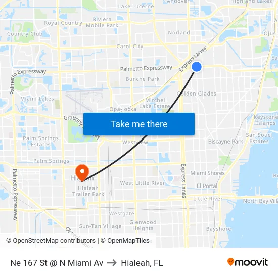 Ne 167 St @ N Miami Av to Hialeah, FL map