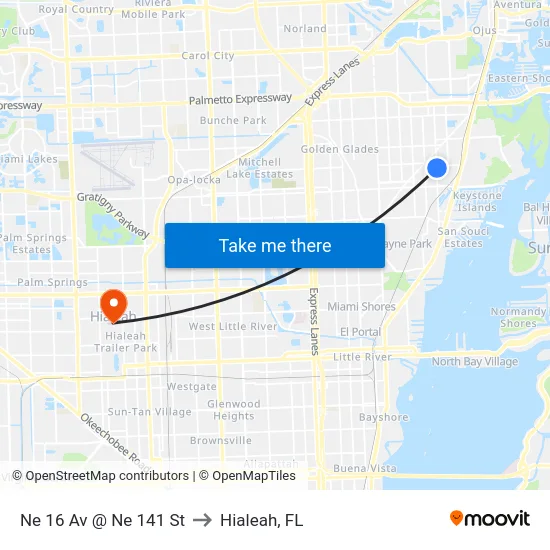 Ne 16 Av @ Ne 141 St to Hialeah, FL map