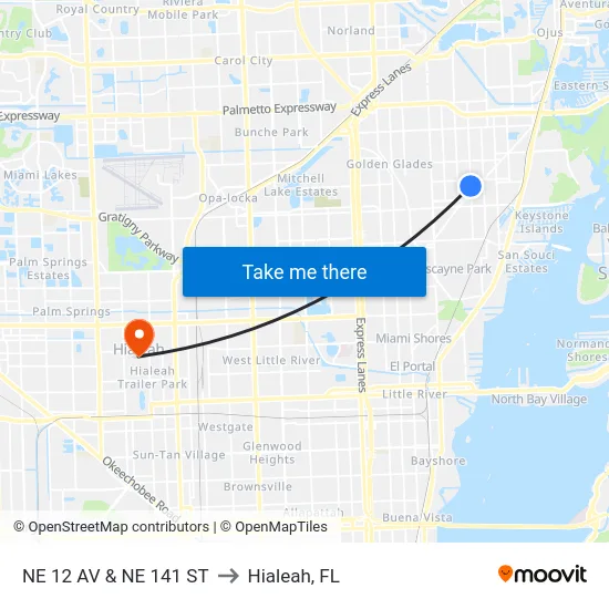 Ne 12 Av & Ne 141 St to Hialeah, FL map